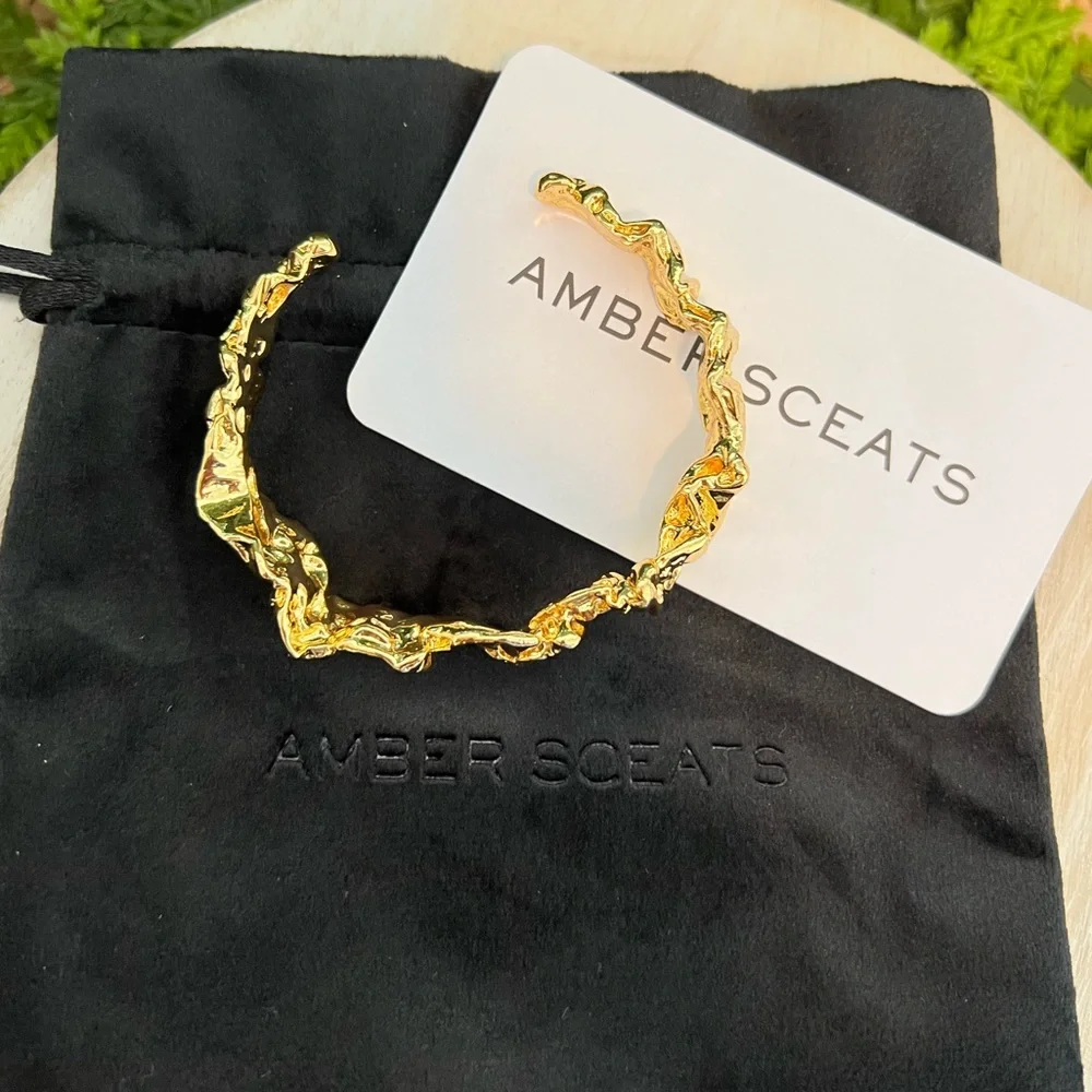 New Amber Sceats Emery Cuff Bracelet | Gold | Modern Textured | 24k Gold Plated